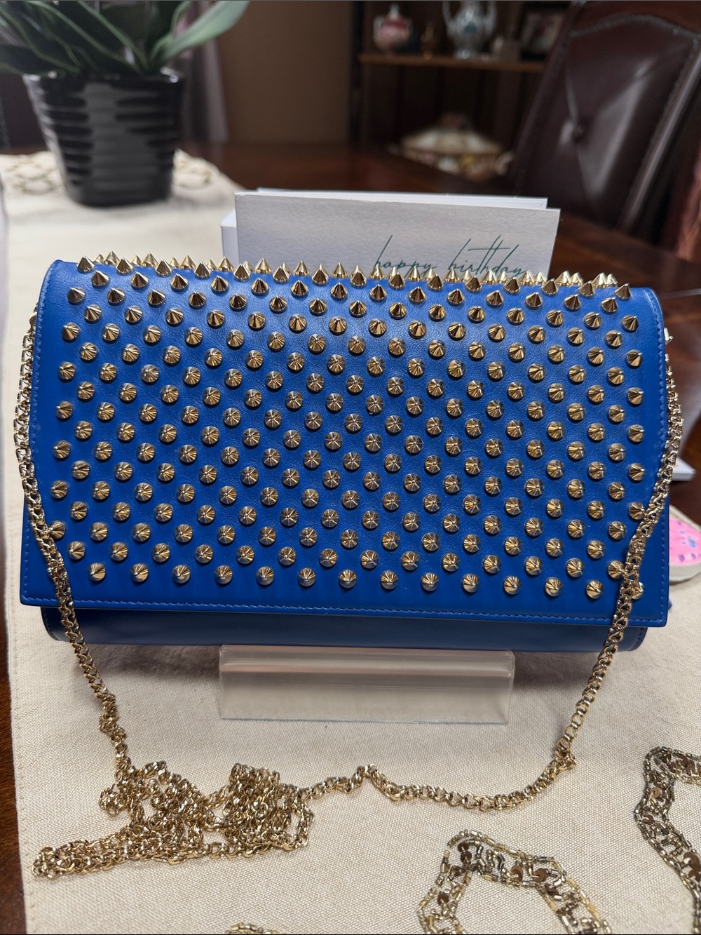 Christian Louboutin Studded Chain Crossbody/ Clutch with Gold Hardware